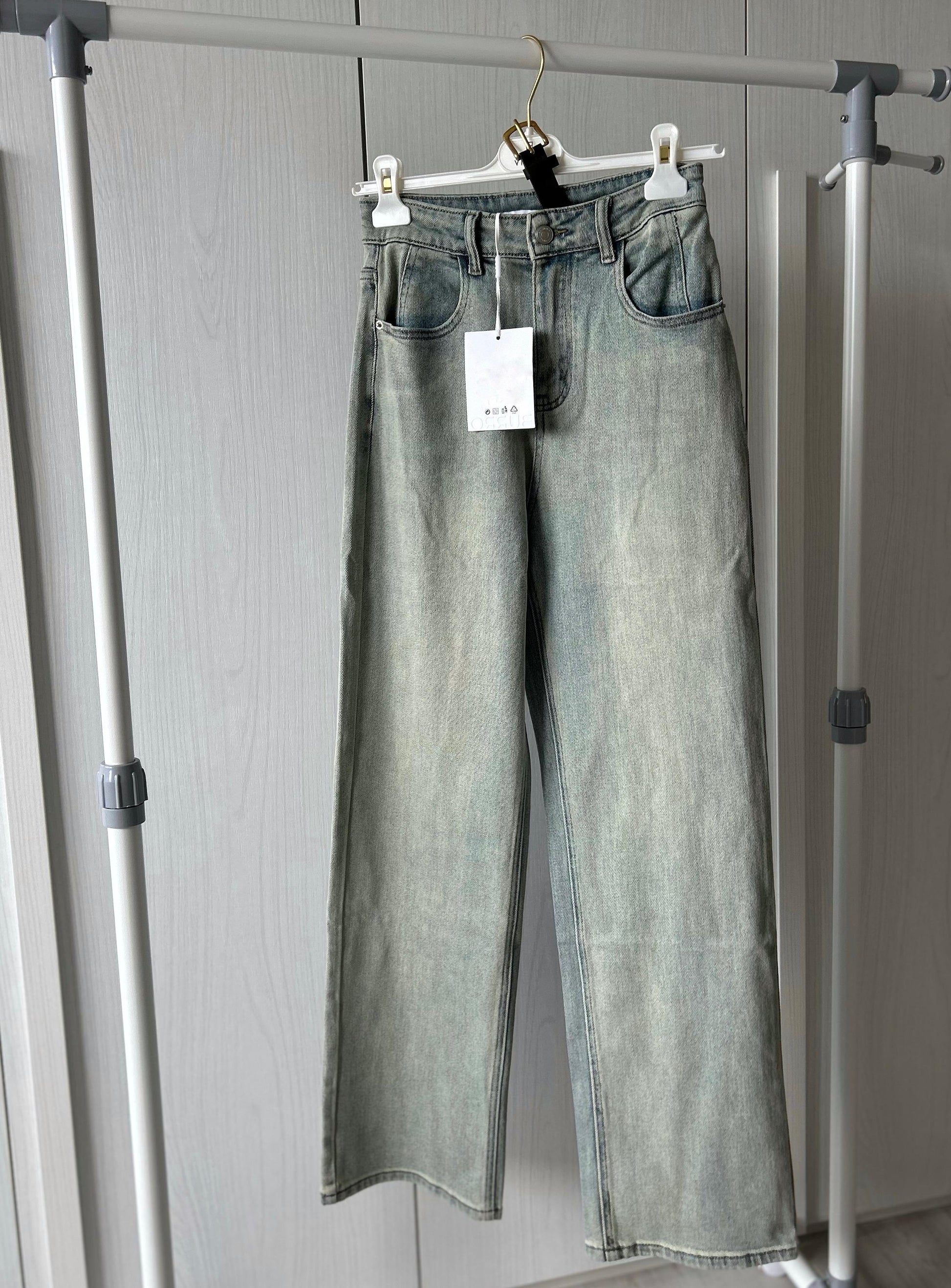 Jeans Wide Leg Chiaro con Cintura Inclusa - 80% Cotone, 20% Poliestere | Leri Bì